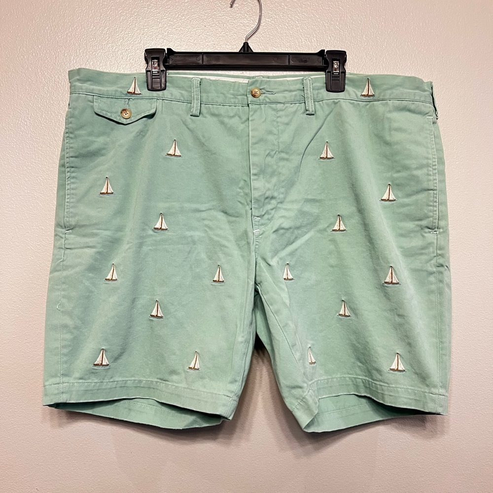 Ralph Lauren VTG Light Green Sailboat Embroidered Yacht Men's Shorts Sz 42